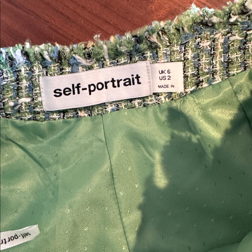 Self-Portrait Green Tweed Mini Skort Sz 2 - Picture 8 of 11